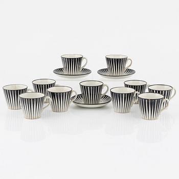Eugen Trost, eleven coffee cups with three saucers, 'Zebra', Upsala-Ekeby Gefle.