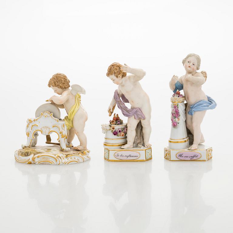 Figuriner, 3 st, porslin, Meissen.