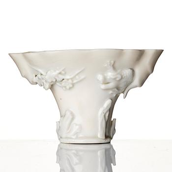Vinofferbägare, blanc de chine. Qingdynastin, Kangxi (1662-1722).