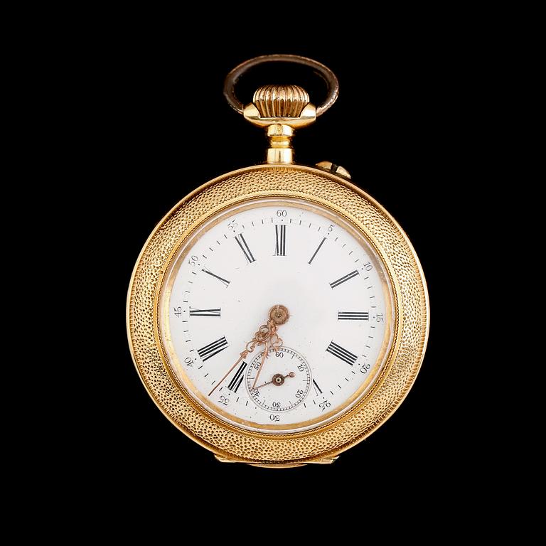 FICKUR, 18 k guld, 1900-talets första hälft. Total vikt inklusive urverk ca 40 g.