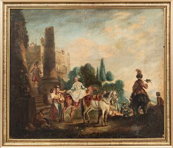 Okänd konstnär 1700-tal , nobelt sällskap med falkenerare.