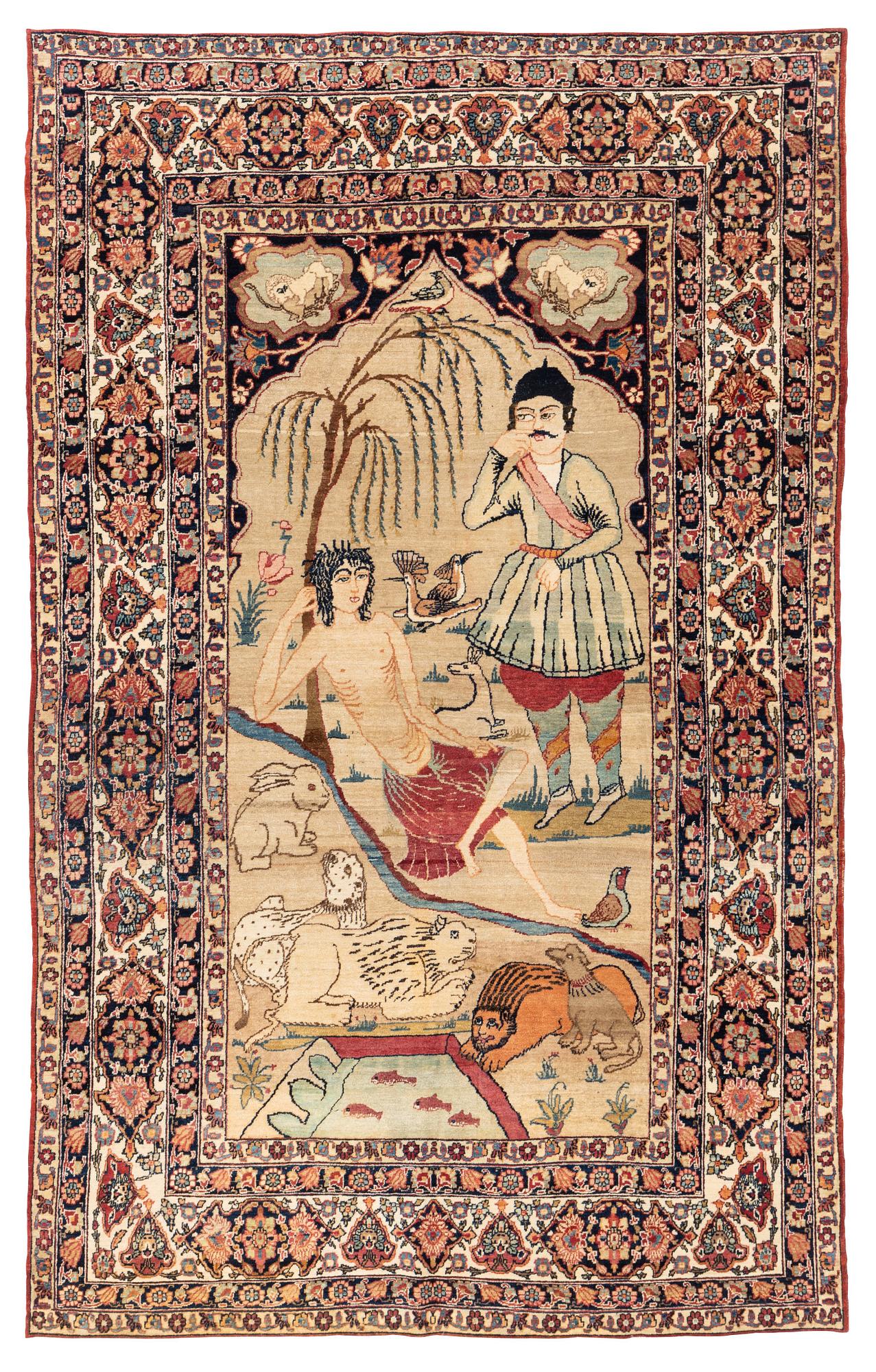An antique pictorial Kirman Laver, ca 208 x 130 cm.