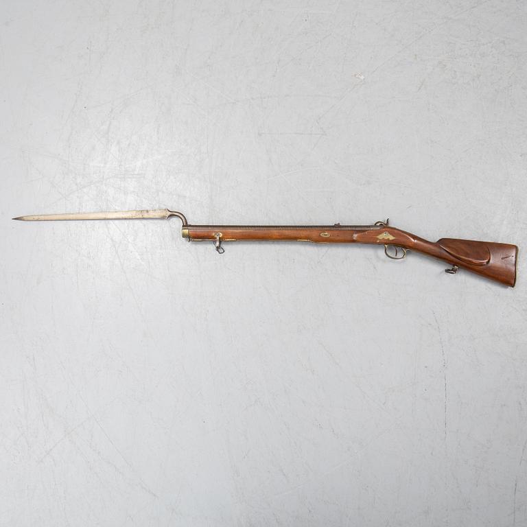 A Danish jaeger rifle 1853 pattern with bayonet.