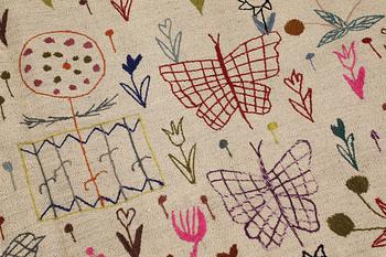 A Kelim rug, hand-embroidered, 241 x 179 cm.