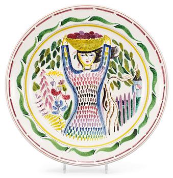 1287. A Stig Lindberg faience dish, Gustavsberg studio, probably 1940's.