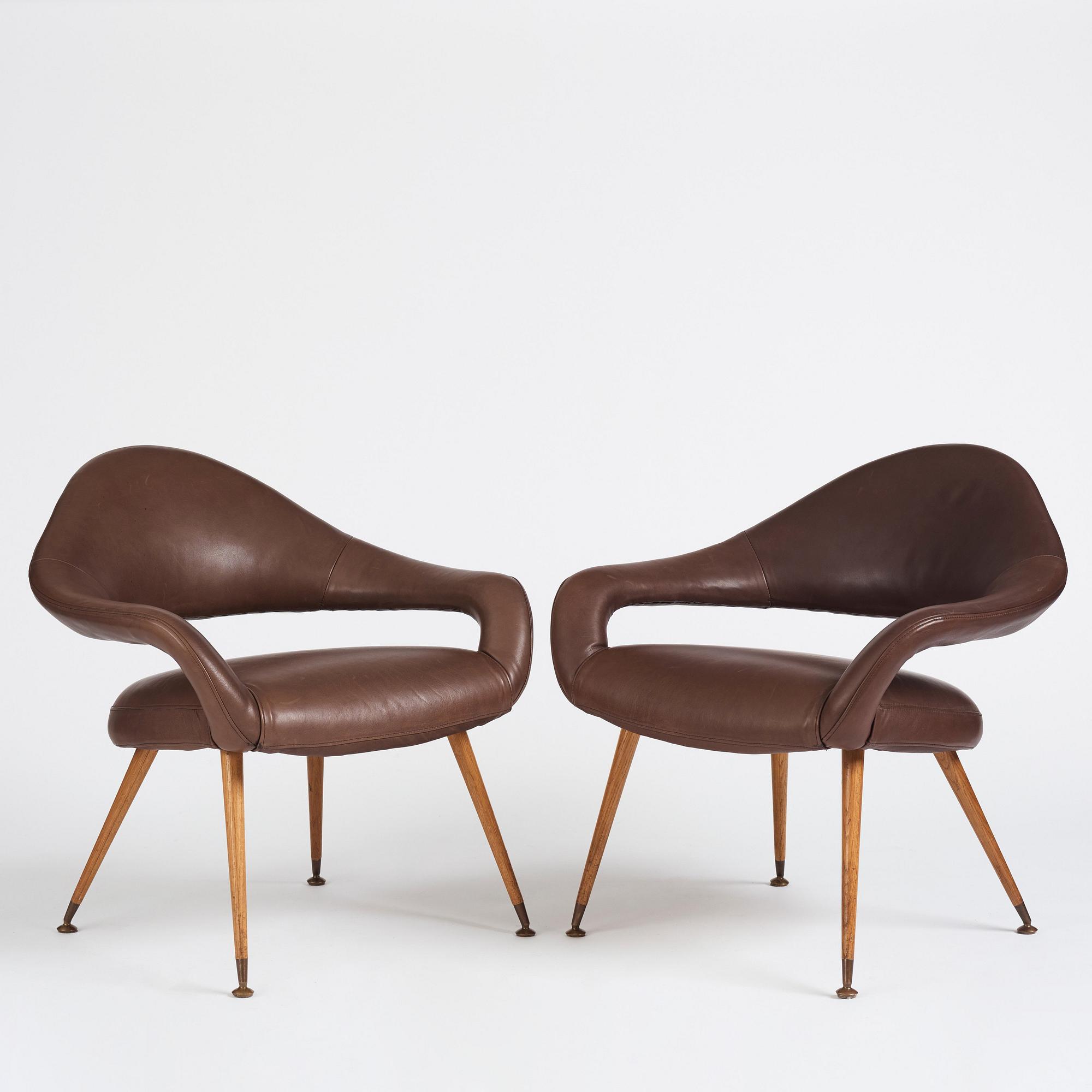 Gastone Rinaldi, a pair of armchairs, model 'DU 55', mid 20th century, post 1954.