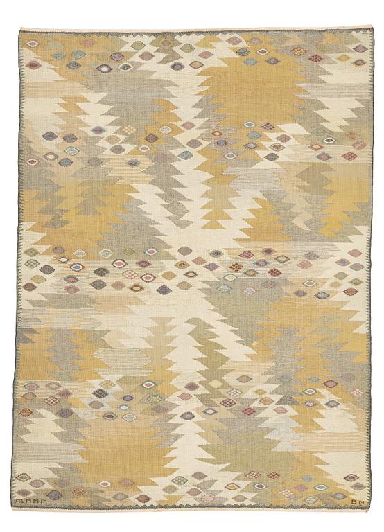 Barbro Nilsson, matto, "Tånga ljus", flat weave, ca 253,5 x 185,5-187,5 cm, signed AB MMF BN.