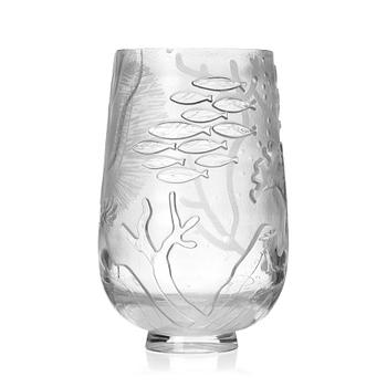 11. Sven Erik Skawonius, a blasted and cut clear glass vase, Kosta glassworks, Sweden 1934.