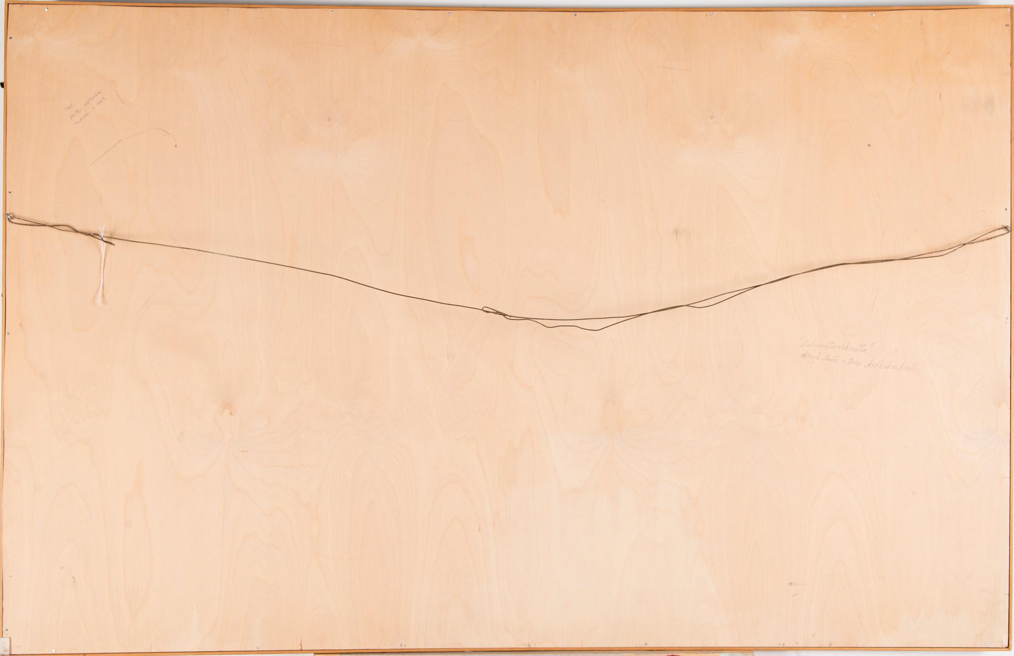 PETRI HYTÖNEN, akryyli, hiili ja tussi, pingotettu kukkakankaalle, signeerattu ja päviätty -92.