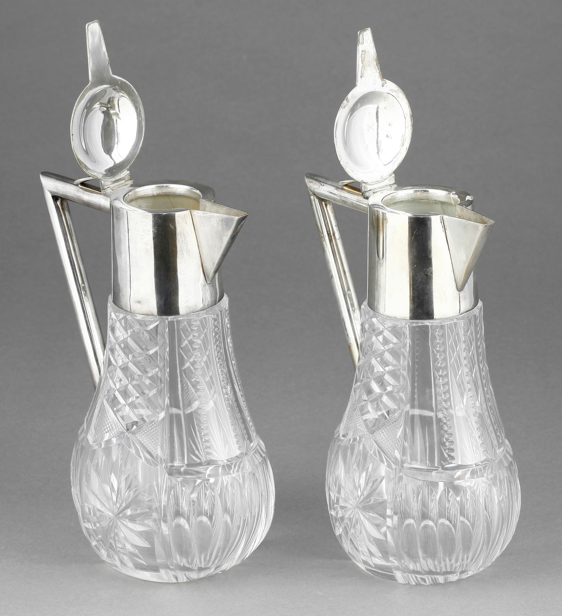 KANNOR, ett par, glas och nysilver, GAB, 1900-talets början.
