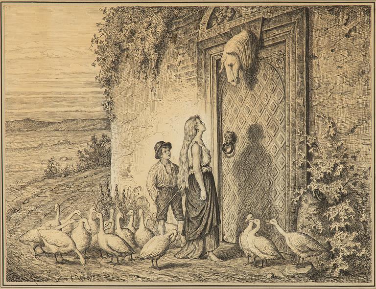 Jenny Nyström, three drawings, fairy tale motifs.