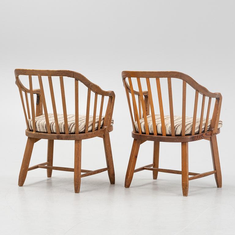 A pair of 'Hytte' pinewood armchairs, Nordiska Kompaniet, Sweden, 1940's.