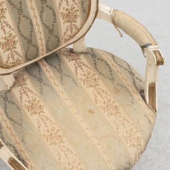 A pair of Gustavian armchairs, Sweden, end of the 18th century.
