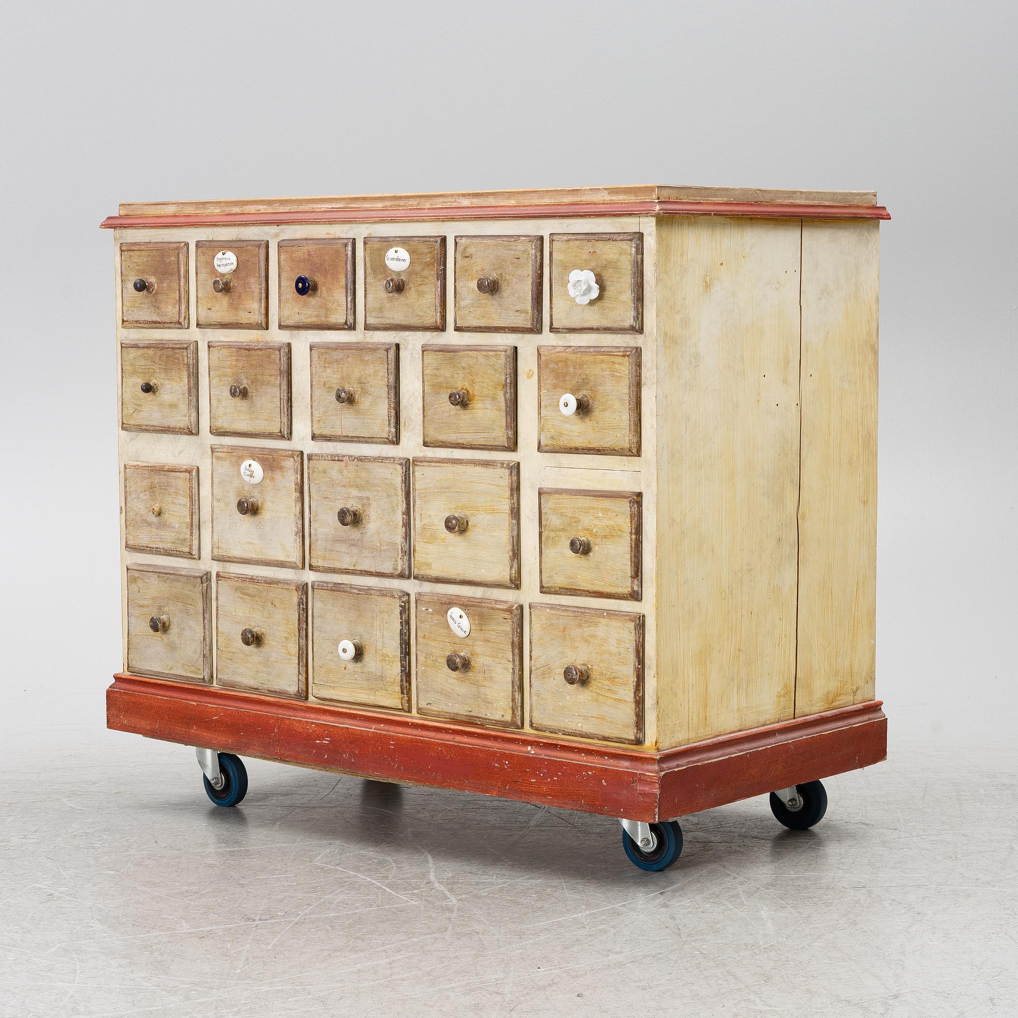 A painted spice-cabinet, first part 19th century.