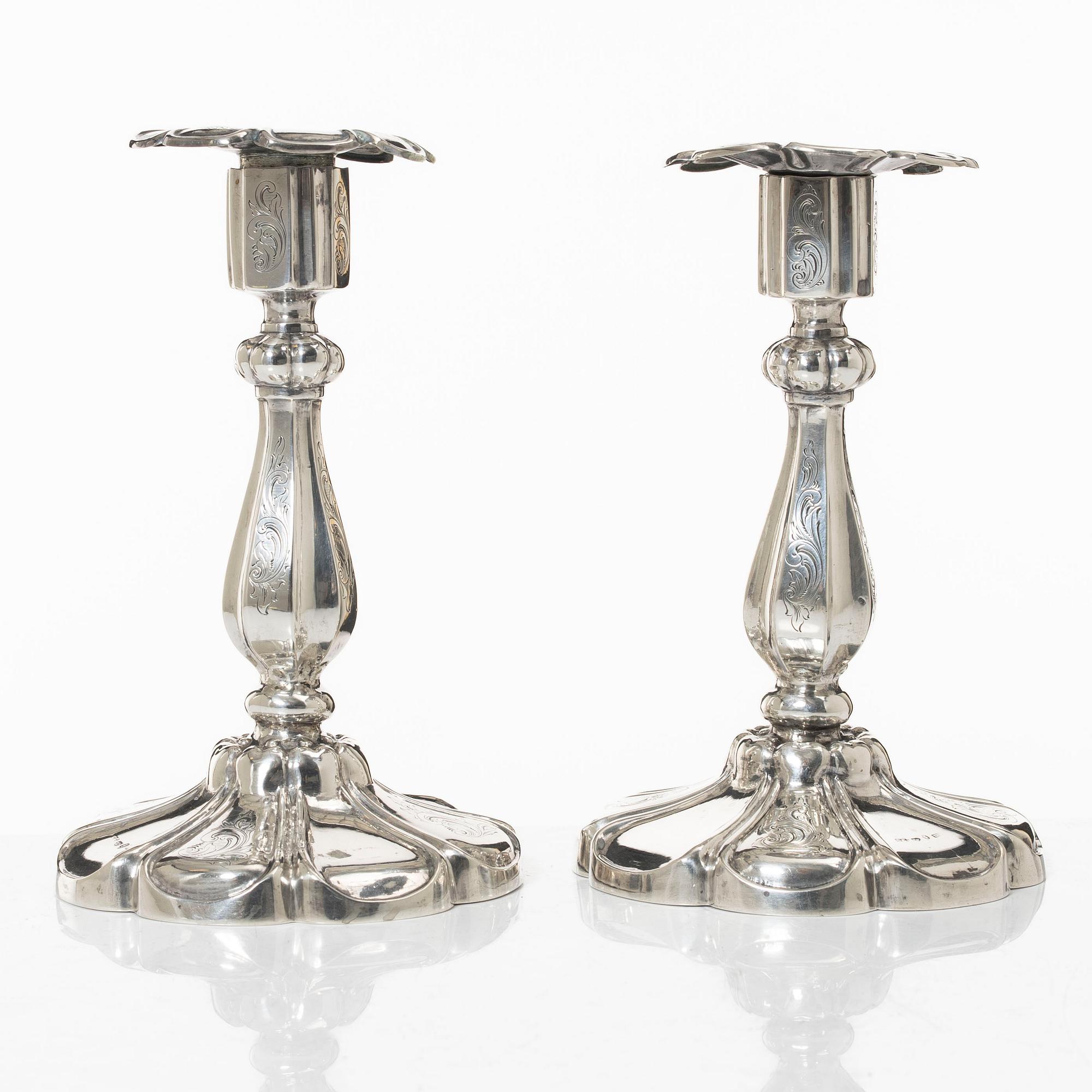 Candelsticks, a pair of silver, Cristopher Creutz Stockholm 1855.