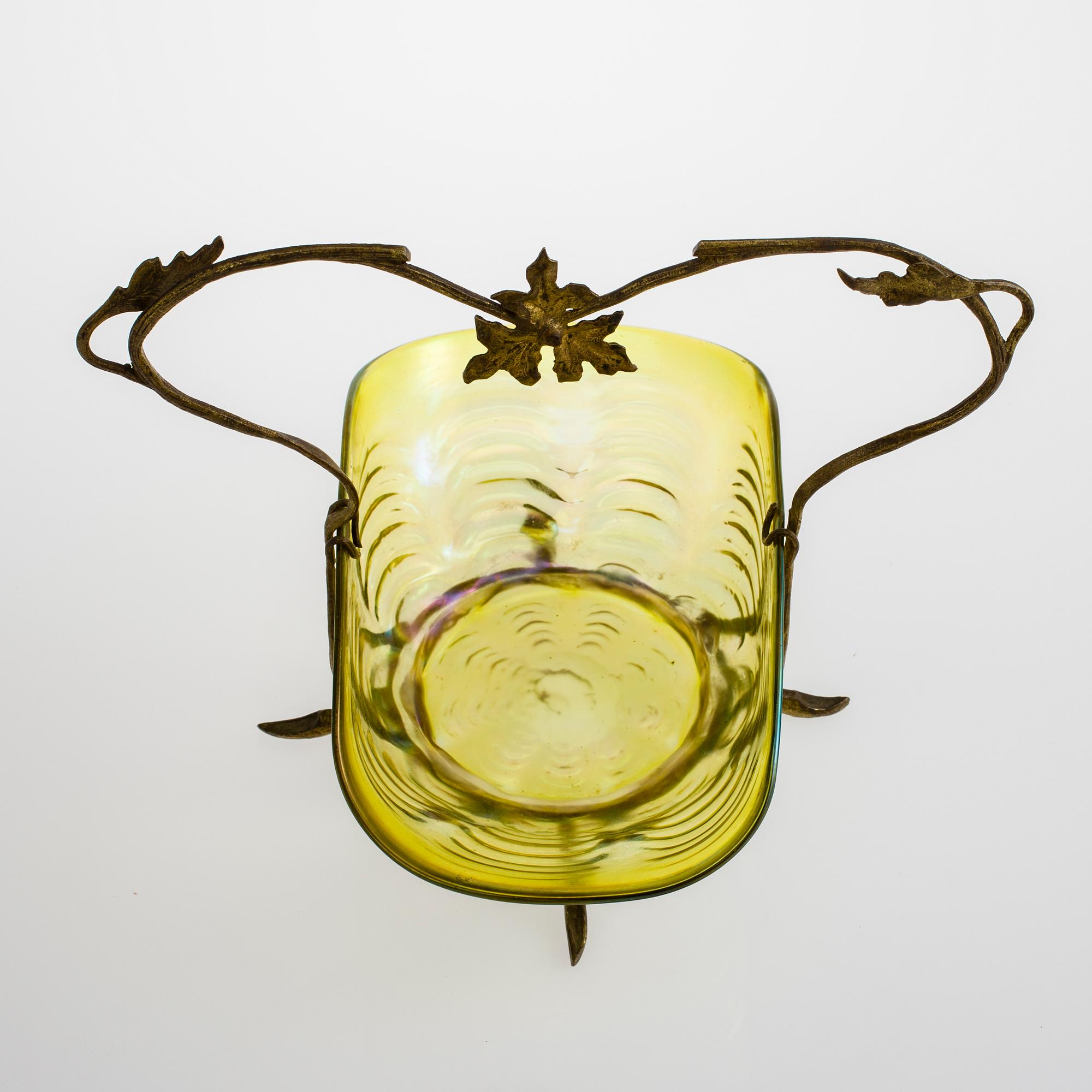 SKÅL, glas och metall, art nouveau, Loetz art, sekelskiftet 1800/1900.