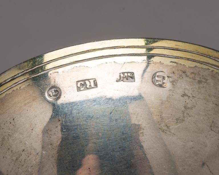 A pair of Swedish 19th centrum parcel-gillt salts, mark of Johan Malmstedt, Goteborg 1823.