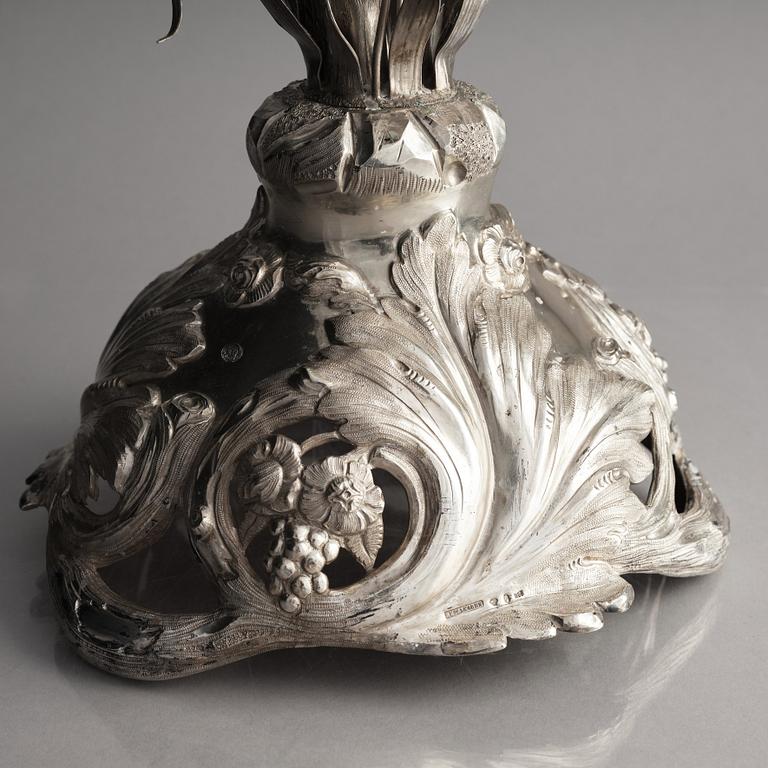 A Swedish 19th century silver candelabra, mark of Pehr Fredrik Palmgren, Stockholm 1862.