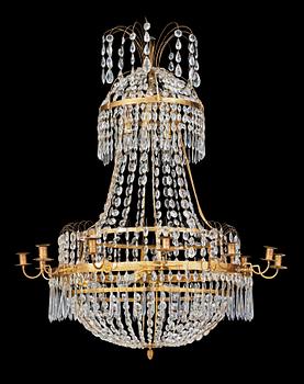 A late Gustavian circa 1800 twelve-light chandelier.