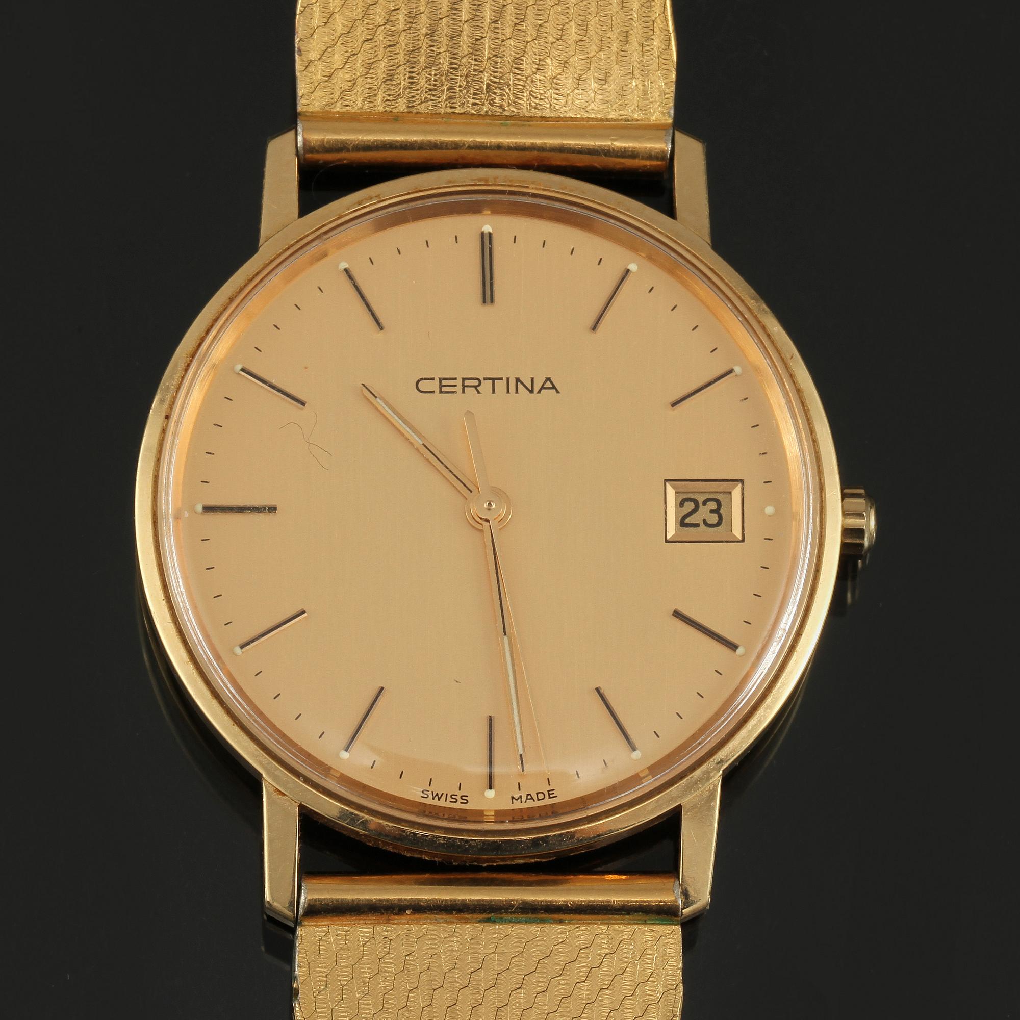 ARMBANDSUR, 18 k guld med förgyllt armband, Certina, 1900-talets senare del.