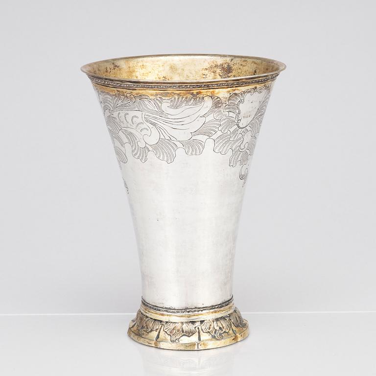 A Swedish 18th century parcel-gilt beaker, mark of Petter Julin, Köping 1765.