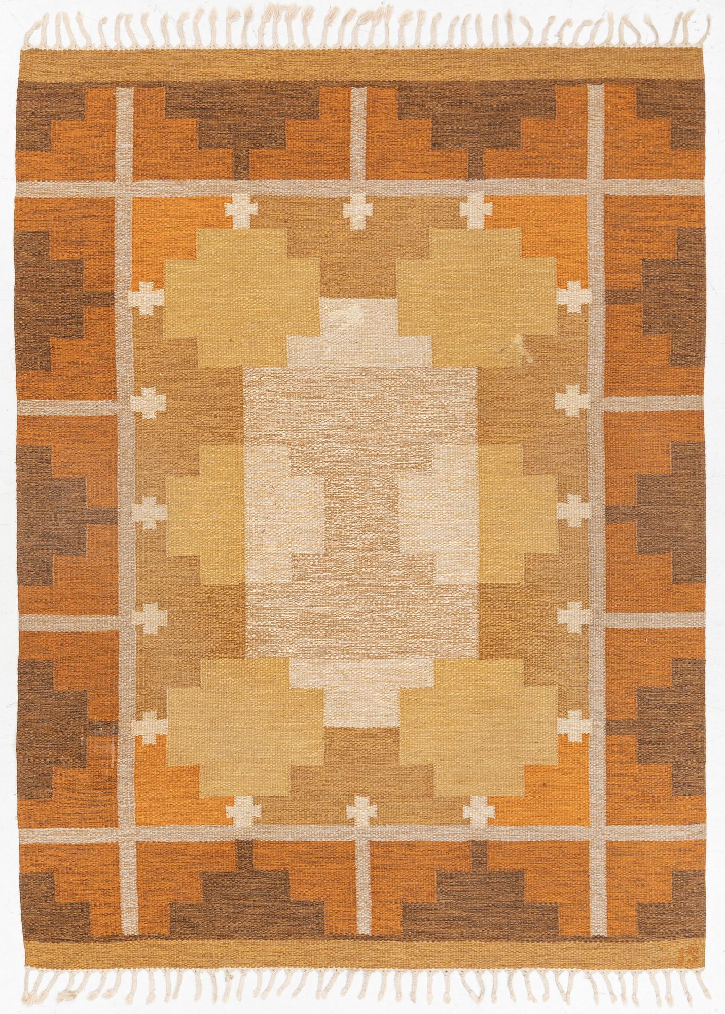 Ingegerd Silow, a flat weave rug, signed IS, c. 225 x 168 cm.