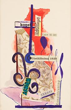 CO Hultén, mixed media with collage, signed and executed 1939.