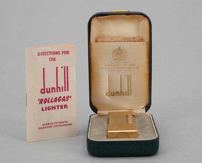 TÄNDARE, Dunhill "Rollagas", gul metall, originaletui, Made in Switzerland, 1970-tal.