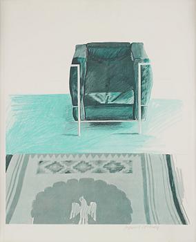 435. David Hockney Efter, "Corbusier Chair and Rug".