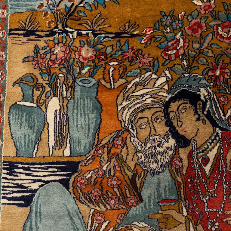 Matto, an old Pakistani figural, ca 214-216 x 121,5-123 cm (as well as ca 1-2 cm flat weave at the ends).