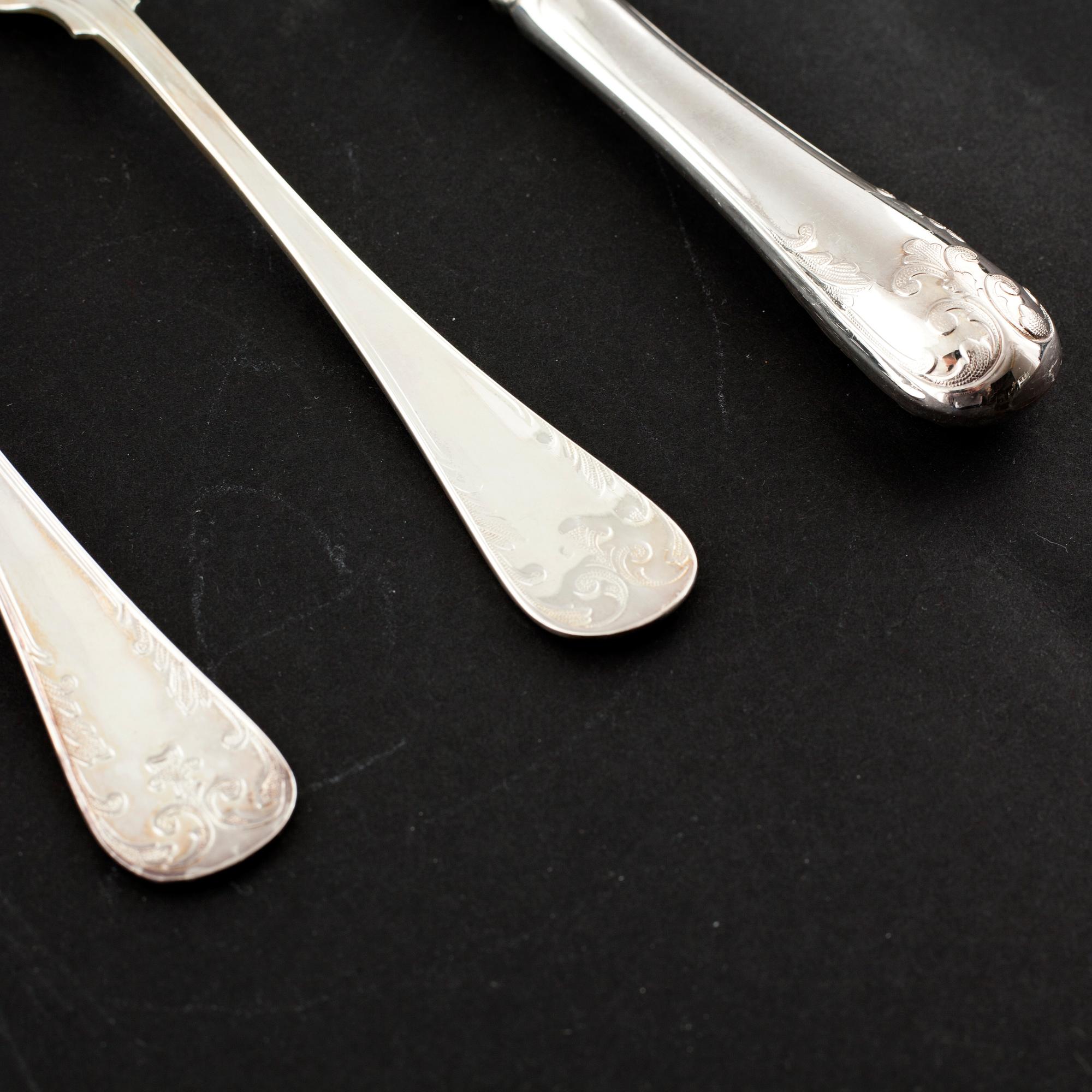 BESTICK, 36 delar, silver, "Gammal fransk", GAB, Eskilstuna, 1900-talets fjärde kvartal.