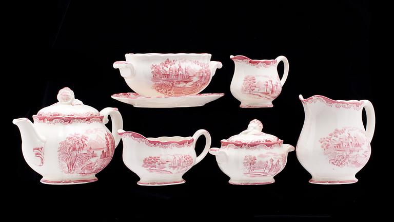 MATSERVIS, 155 delar, flintgods, "Bengali röd", Rörstrand, 1940-tal.