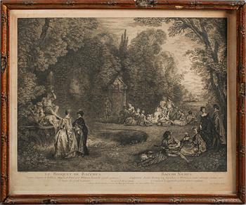 KOPPARSTICK, 3 st, efter bl a Boucher och Watteau, 1700-/1800-tal.