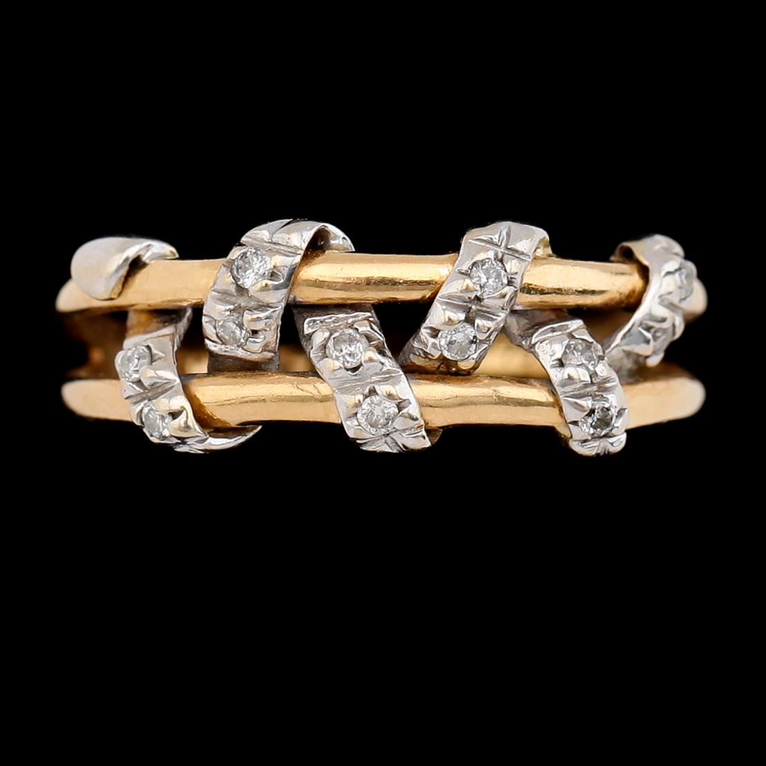 RING, 18K guld och diamanter tot 0.10 ct. Total vikt ca 3 g.