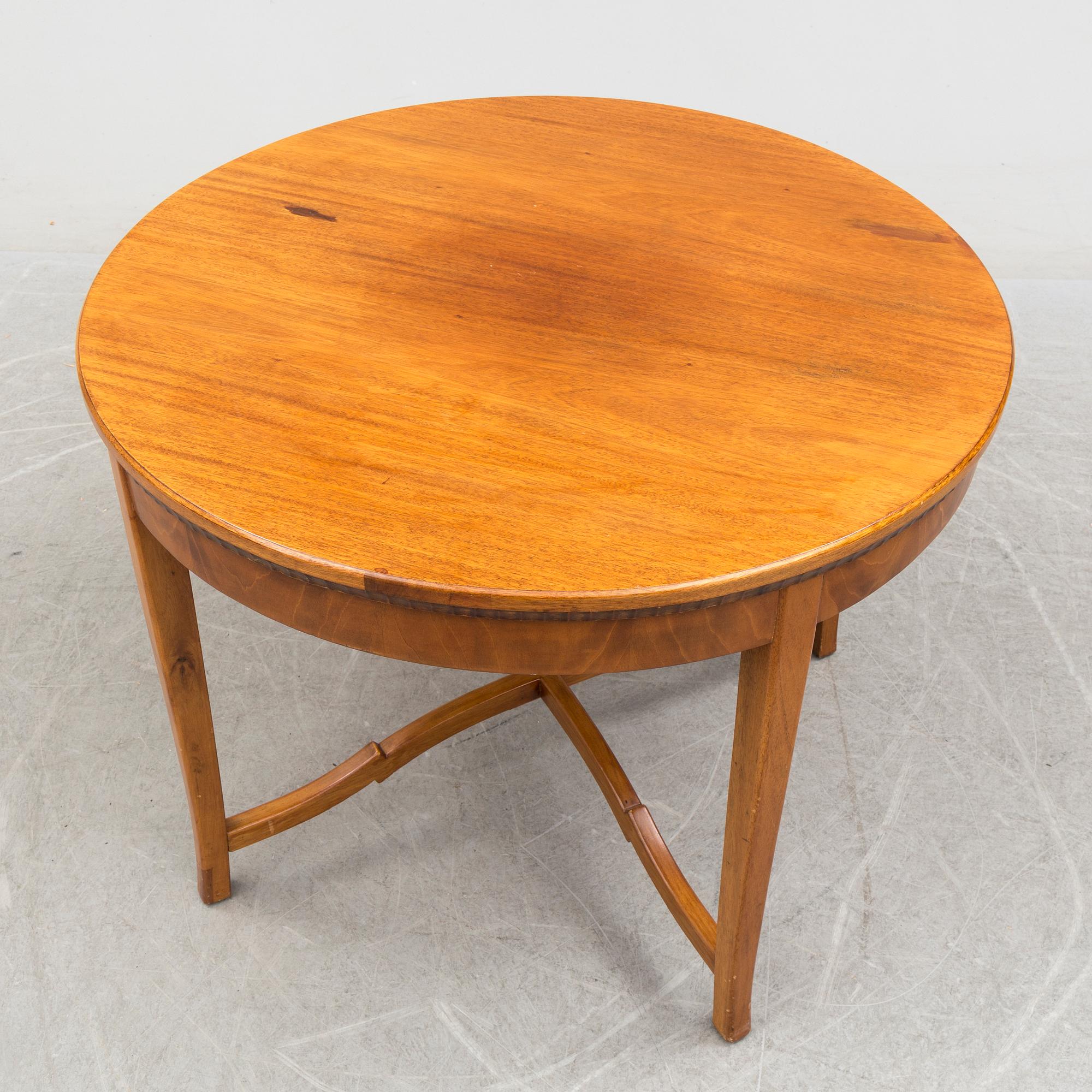 SOFA, TABLE AND FIVE CHAIRS, mid 20th century.