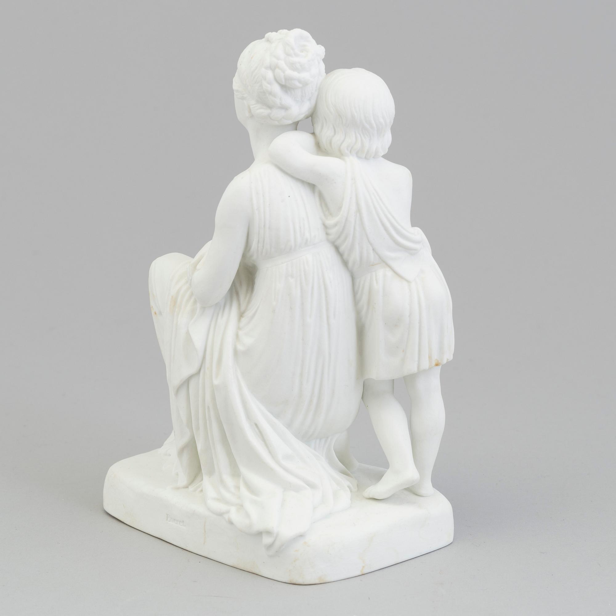 A bisquit scultpure of 'A mother and her son' after Bertel Thorvaldsen, Bing & Gröndahl, Denmark, 1870's.