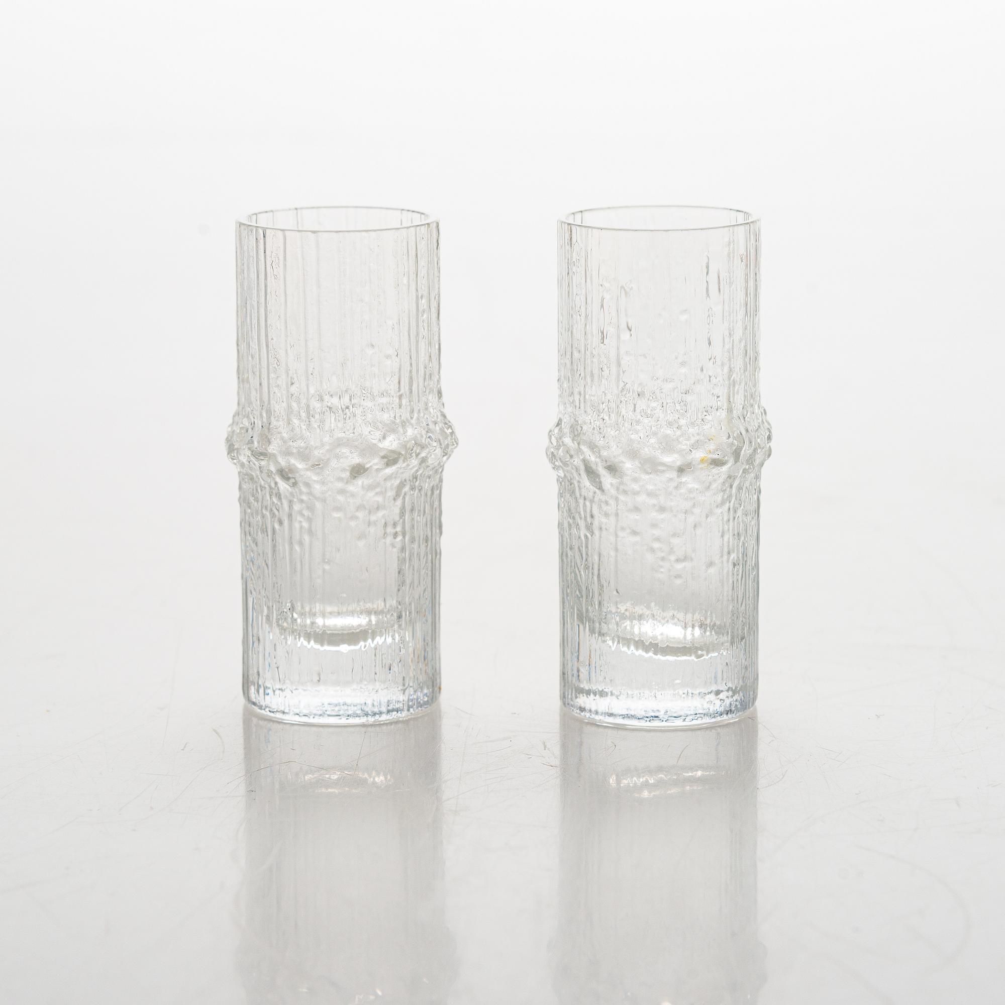Tapio Wirkkala, six 'Niva' glasses in wood box, carafe and vase