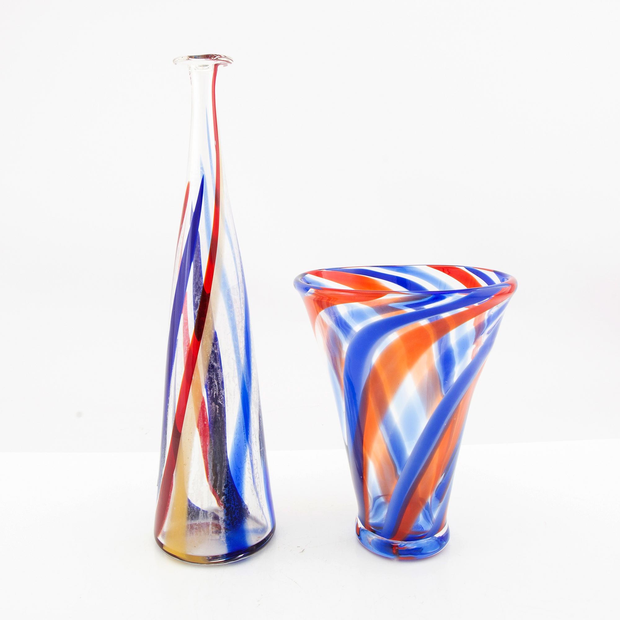 Berit Johansson, vases 2 pcs, one signed Sjöhyttan.