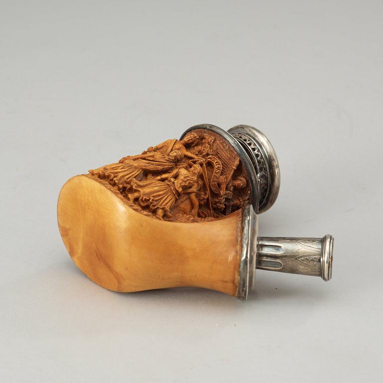 A Swedish birch carved pipe bowl by S.Isberg (not signed) dated 1856.