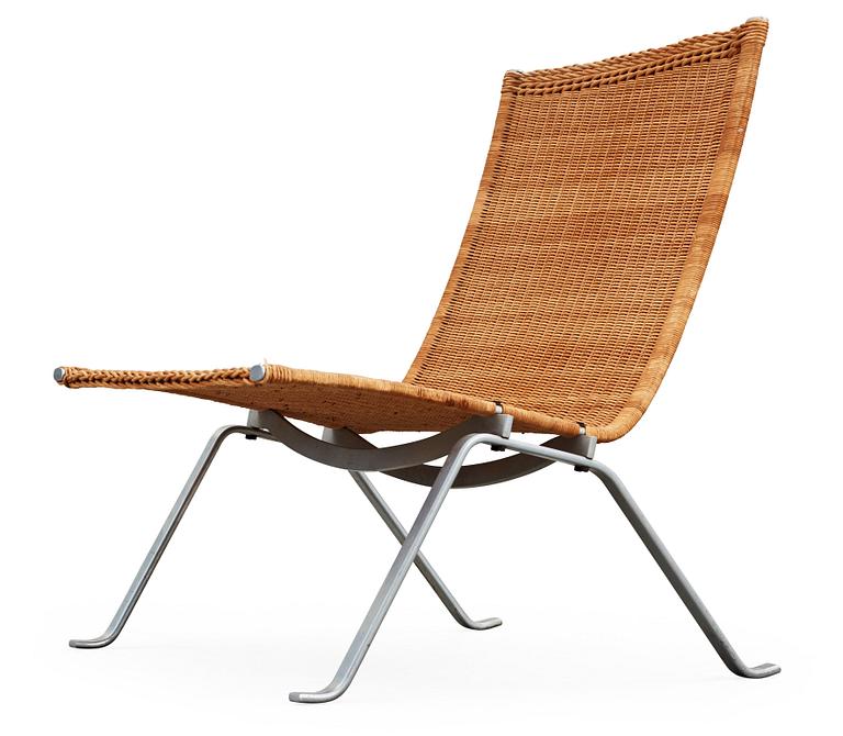 A Poul Kjaerholm steel and ratten 'PK-22' easy chair, E Kold Christensen, maker's mark in the steel.