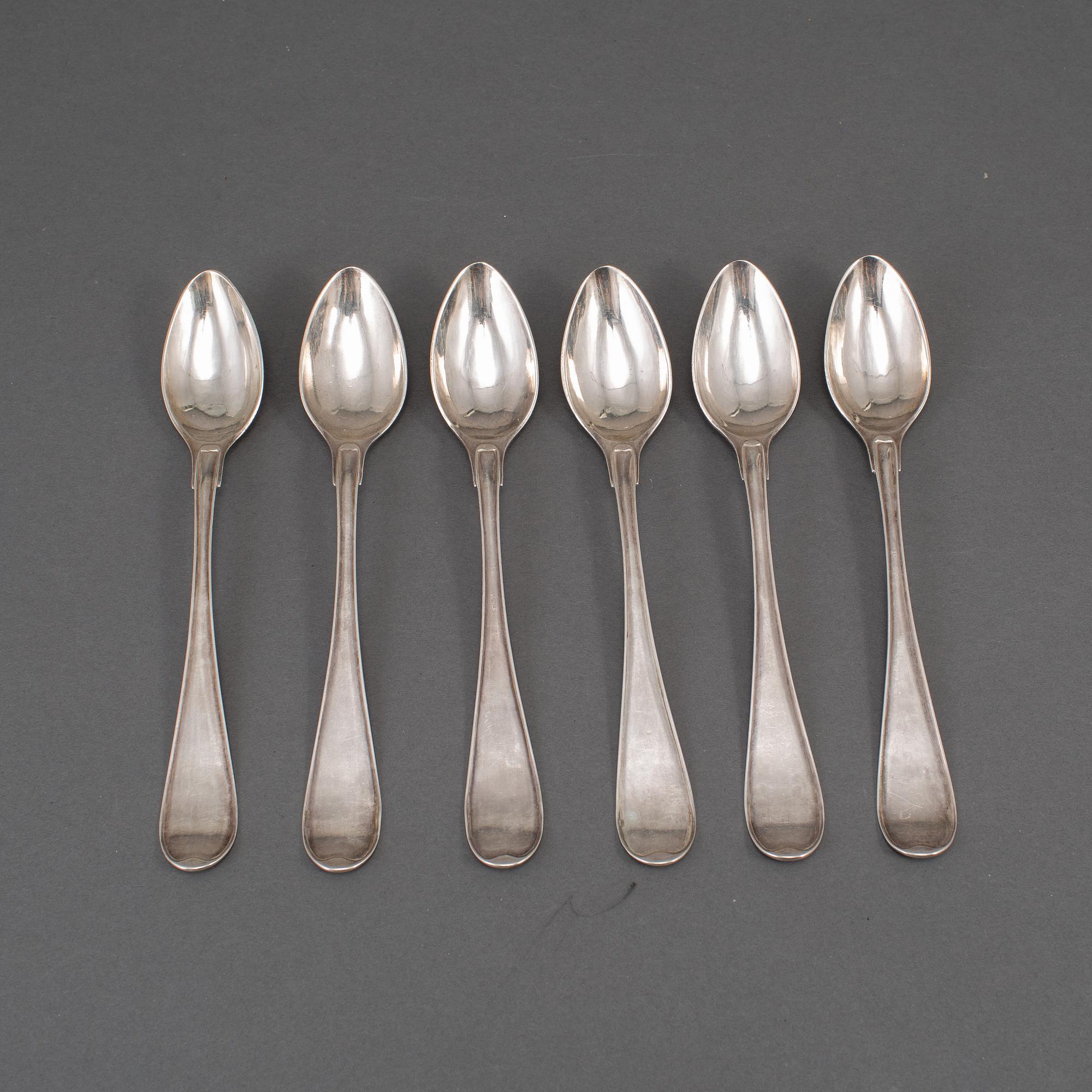 Stephan Westerstråhle, glasskedar 6 st, silver, Stockholm 1804.