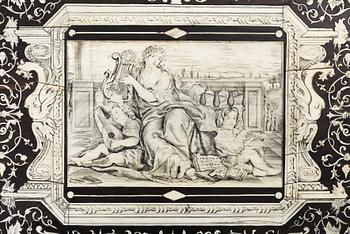 A Renaissance-style ebony, ebonized and ivory-inlaid library table, late 19th century, presumably Germany.