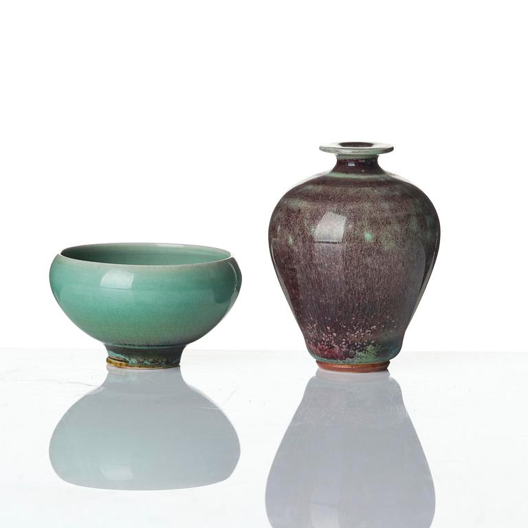 Berndt Friberg, a set of five stoneware vases and three bowls, Gustavsberg Studio 1969-76.