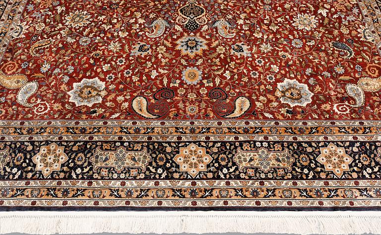 A pictoral Oriental silk carpet, ca 370 x 270 cm.