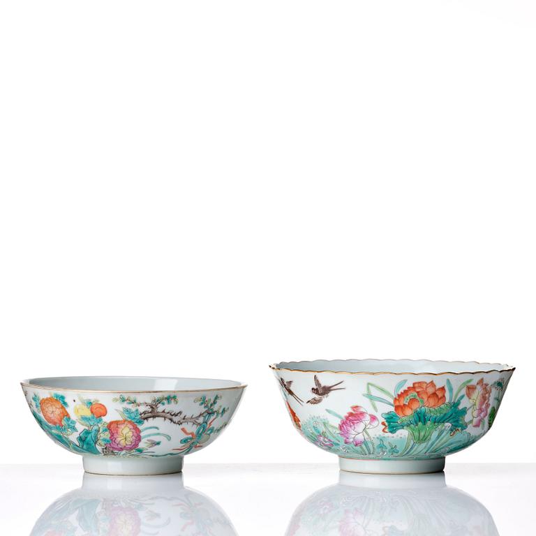 Two famille rose bowls, late Qing dynasty.