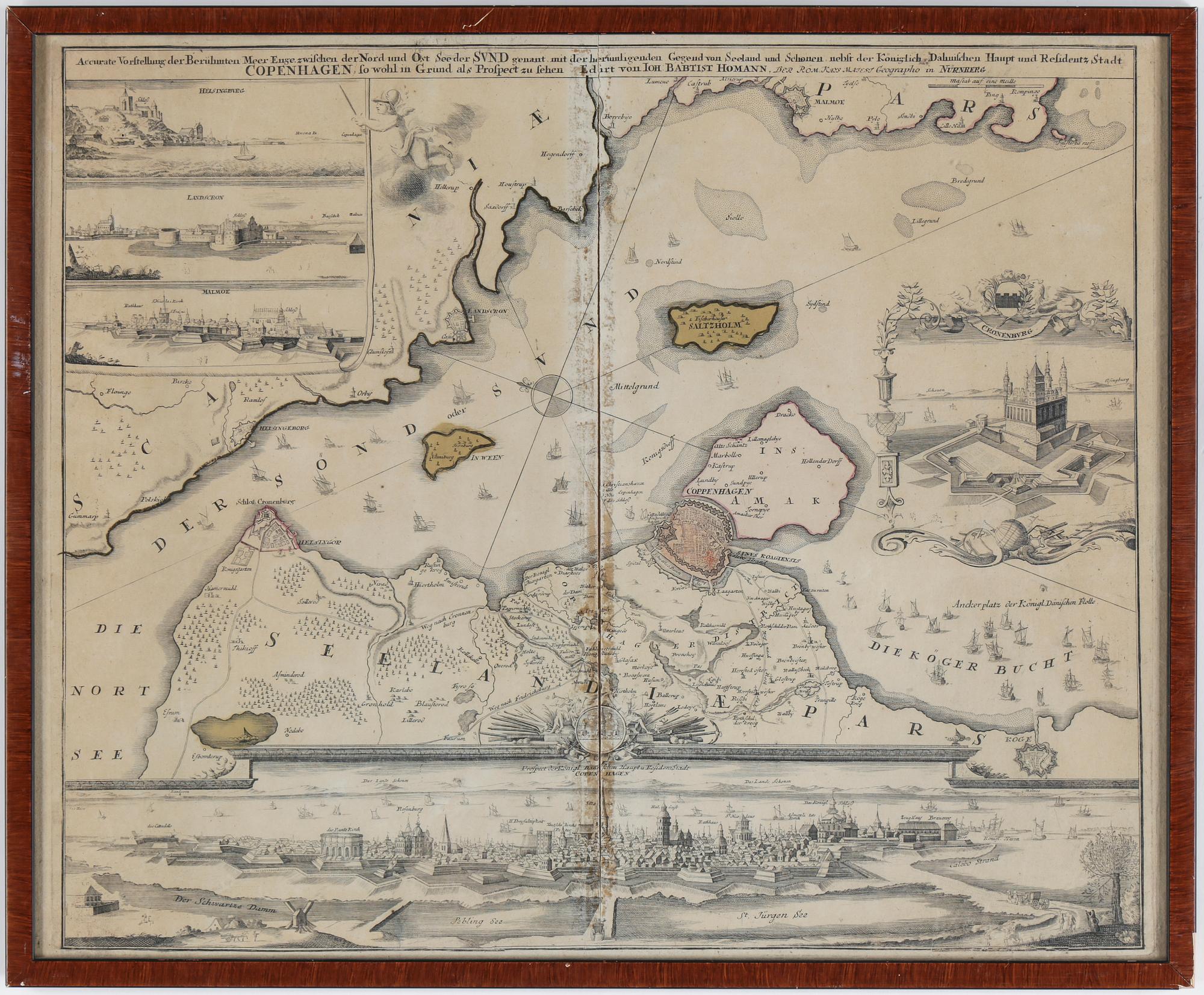 JOHANN BAPTIST HOMANN, kopparstick, karta över Köpenhamn, 1700-tal.