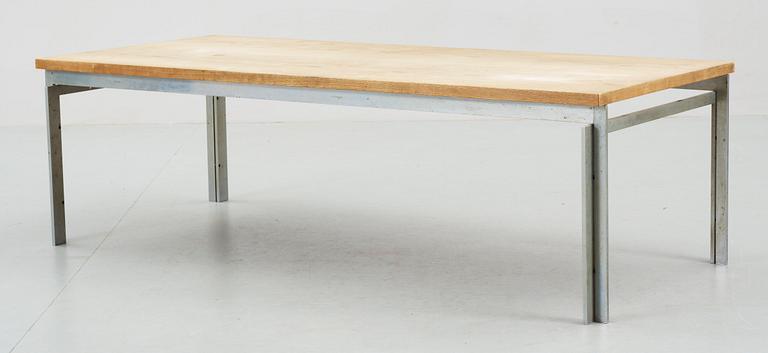 A Paul Kjaerholm steel and oak coffee table "PK-59", E Kold Christensen, Denmark.