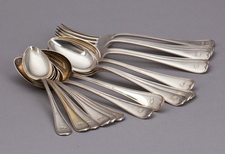 BESTICKSERVISDELAR, 18 delar, silver, "Gammal svensk", CG Hallberg, Stockholm 1920-tal.