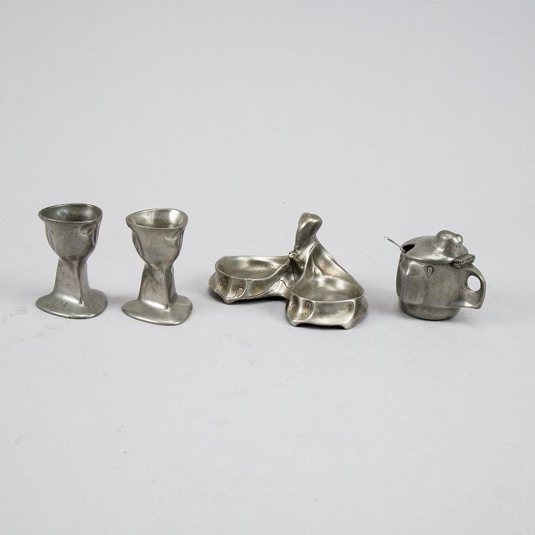 Four Art Nouveau pewter items, Kayserzinn, Germany, early 20th Century.