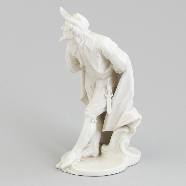 A white glazed figure of pantalone, Nymphenburg, Germany, 20th Century.